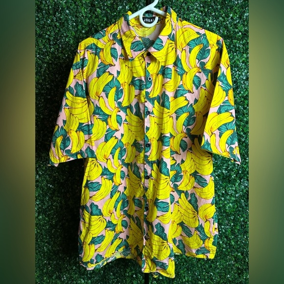 Jogal Mens Shirt Size XXL Short Sleeve Button Front Hawaiian Banana Cocktail - Picture 2 of 6